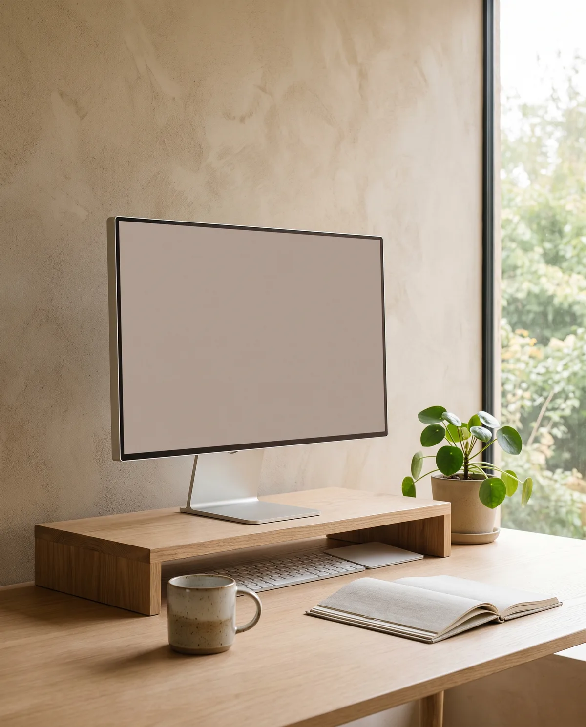 Wooden Monitor & Desk Riser, alternate angle